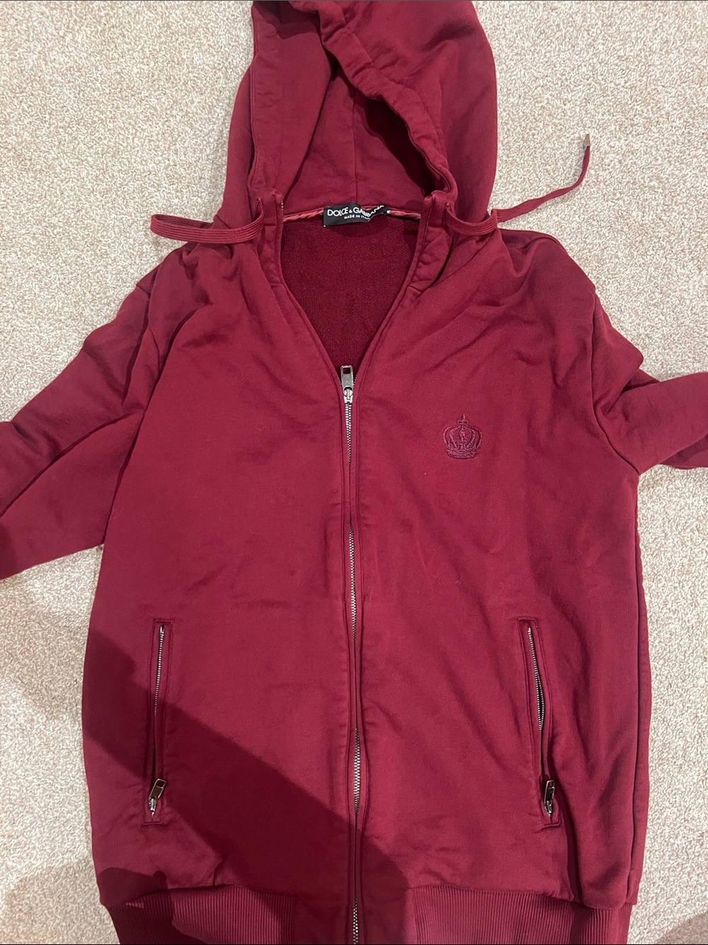 Dolce & Gabbana Red Cotton Full Zip Fleece Men Hoodie Sweater